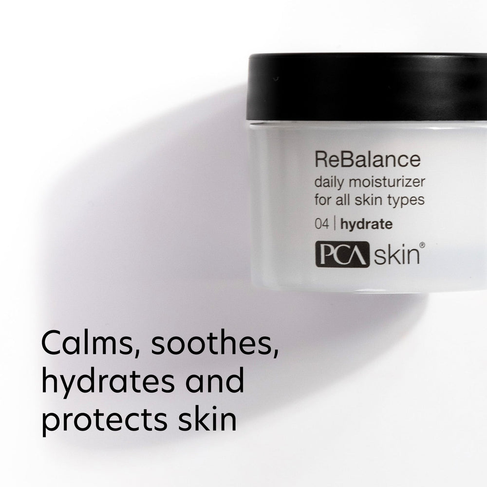 PCA SKIN ReBalance being applied shows soothing calming action on skin.