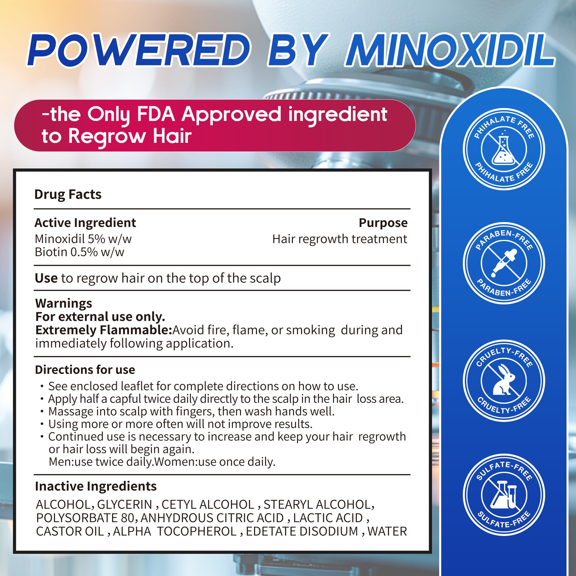 Pdam Minoxidil foam dispenser close-up shows even distribution