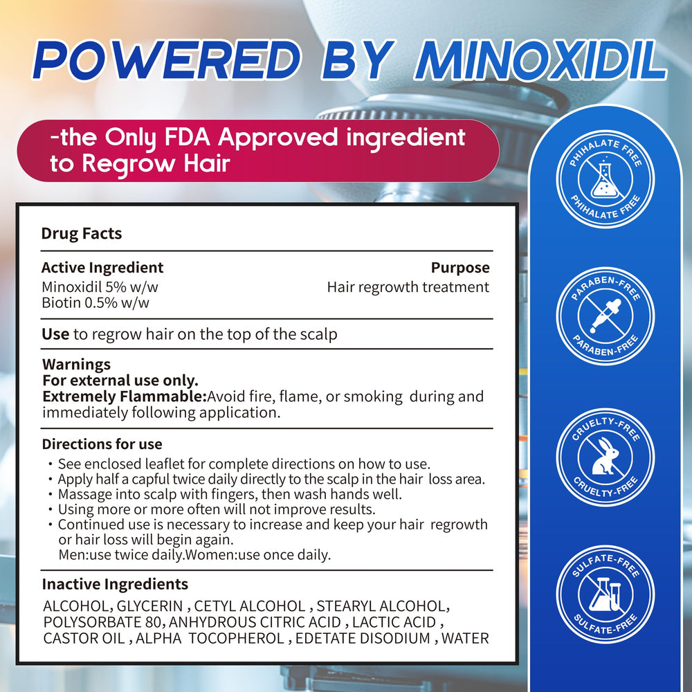 Pdam Minoxidil foam dispenser close-up shows even distribution