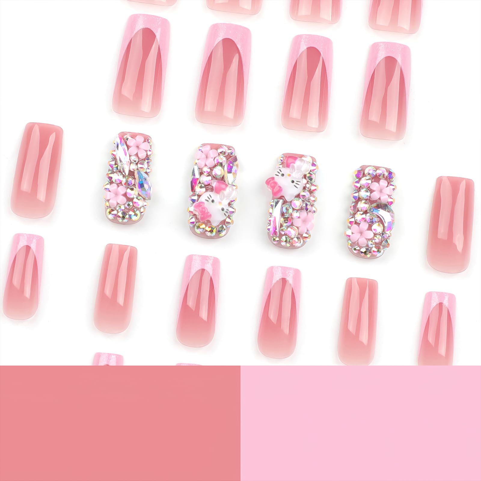 PDFADSK square medium press-on nails with adhesive tabs offer quick, easy application.