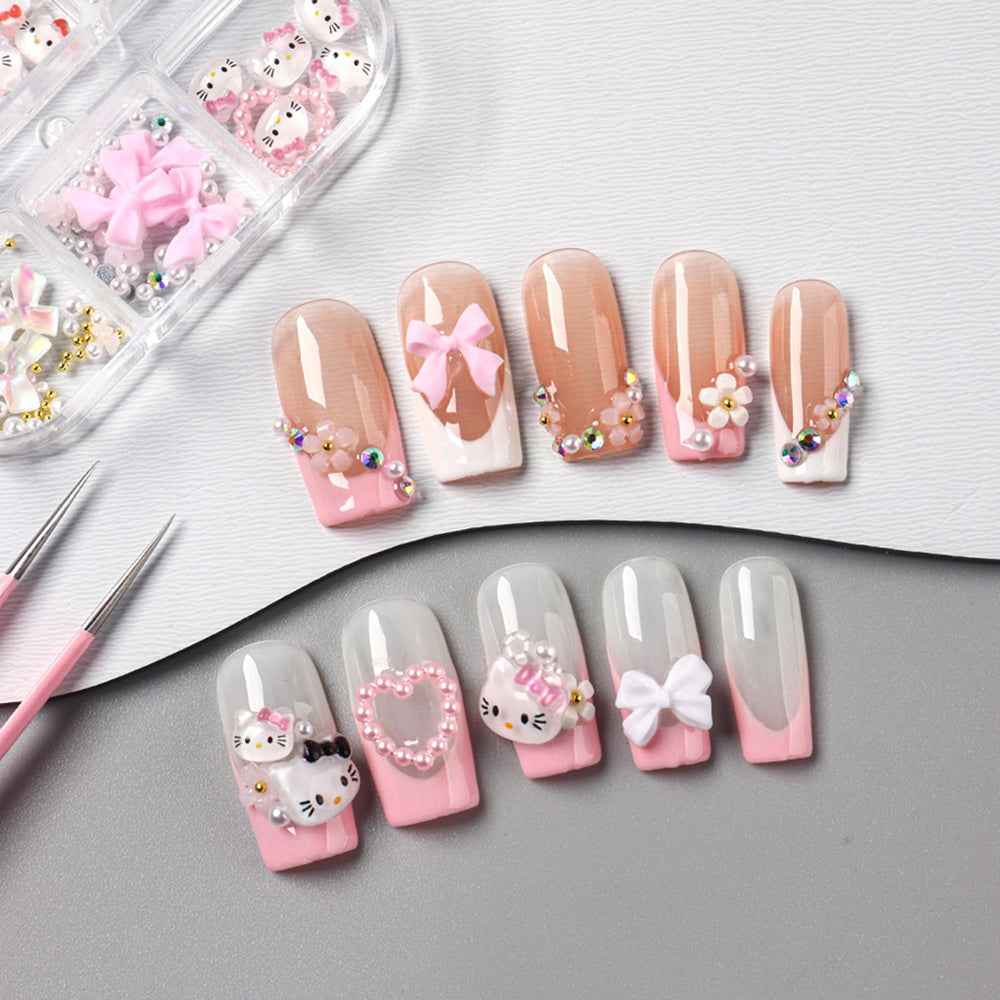 PDFADSK resin bow nail charms are light and portable for travel touch-ups.
