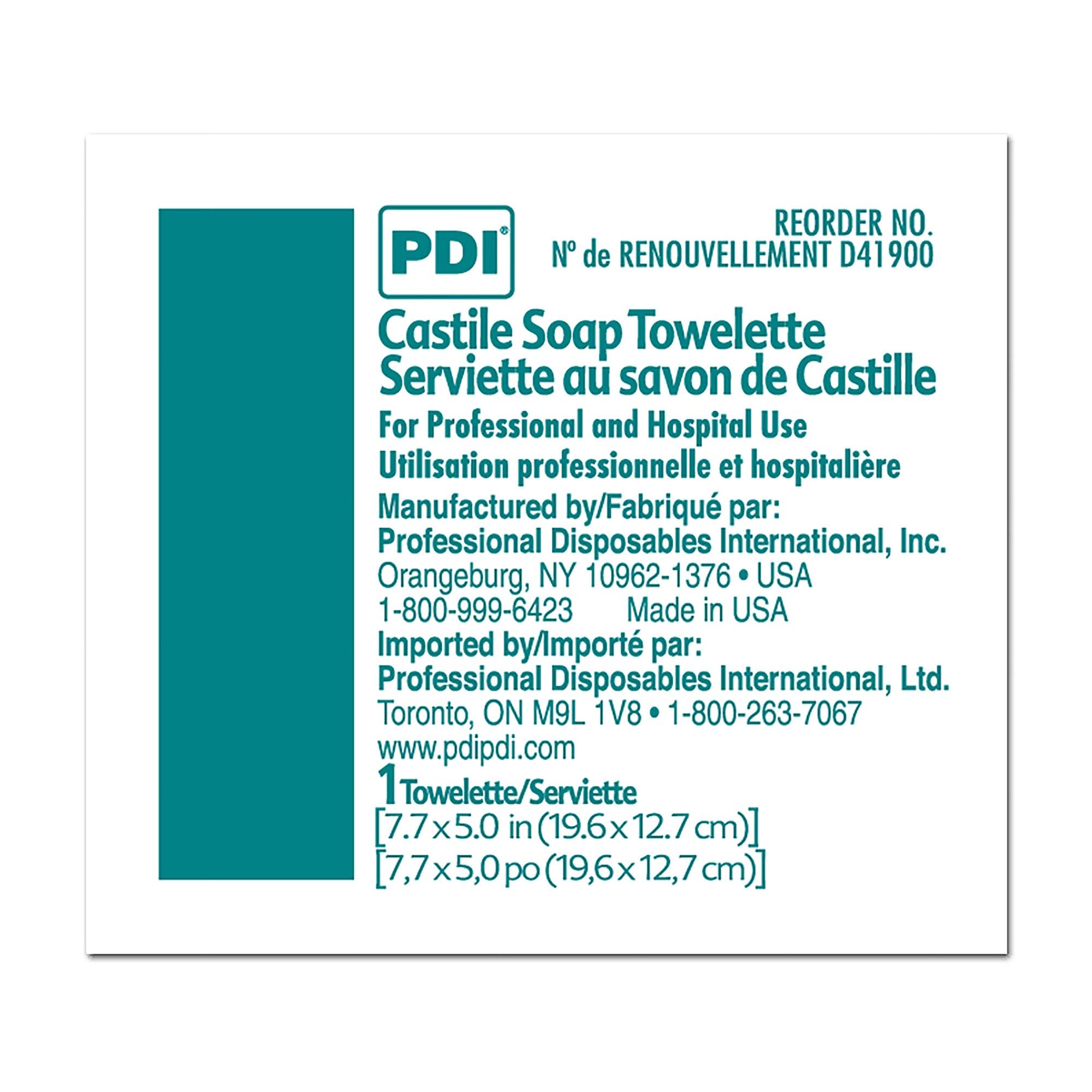 PDI Castile Soap Towelettes ideal for hand and facial cleansing daily.