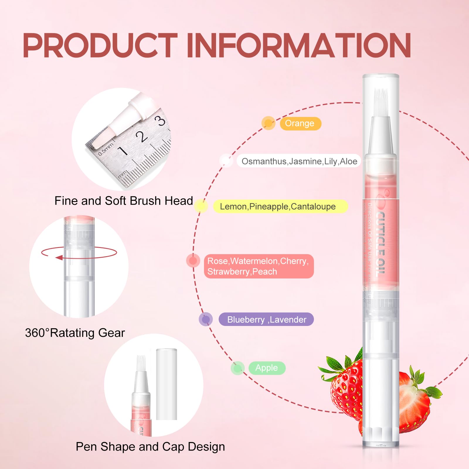 Peacecolor Cantaloupe flavor cuticle oil pen delivers subtle hydration.
