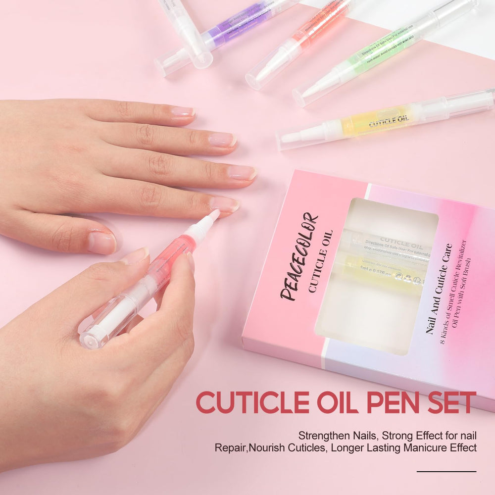 Peacecolor Strawberry flavor cuticle oil pen for softening cuticles.