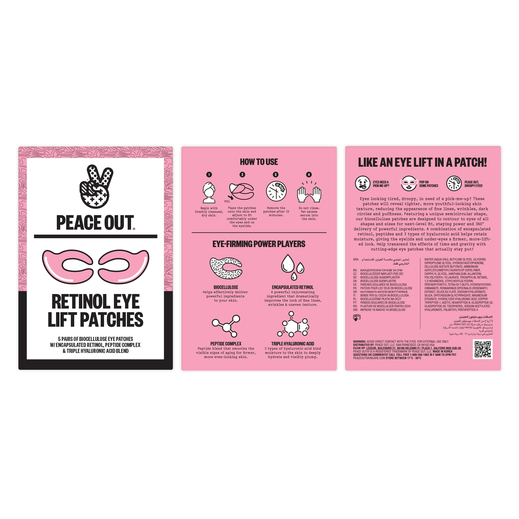Peace Out Retinol Eye Lift Patch closeup highlights encapsulated retinol benefits.