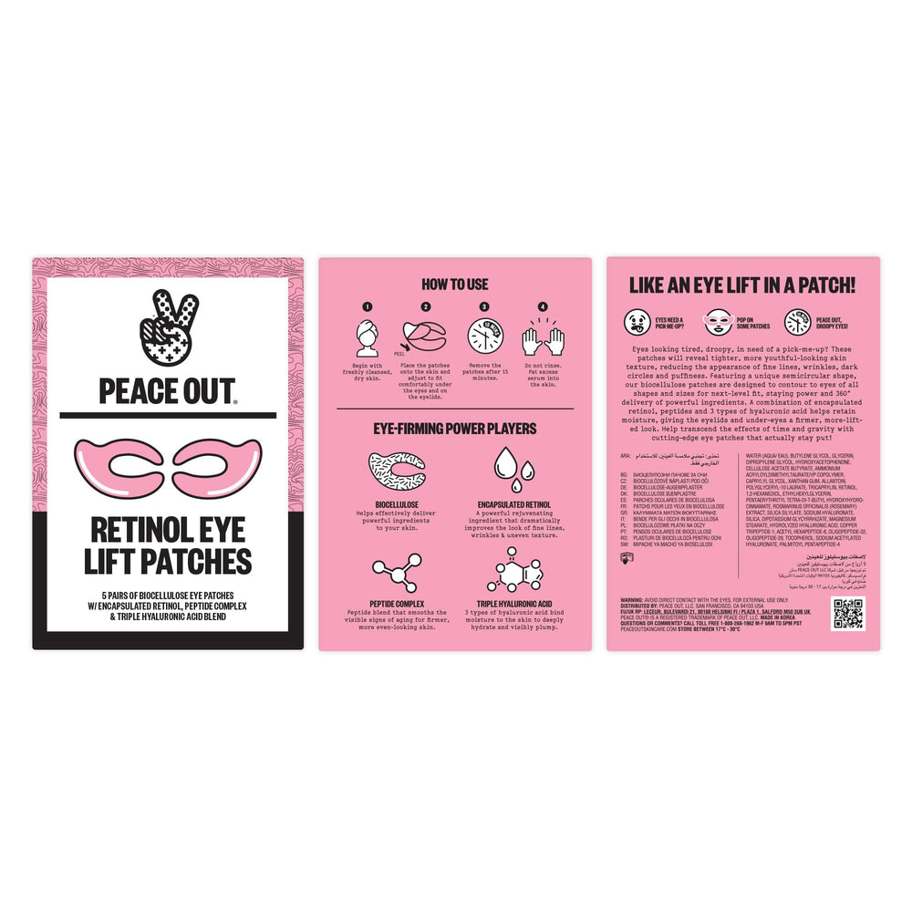 Peace Out Retinol Eye Lift Patch closeup highlights encapsulated retinol benefits.