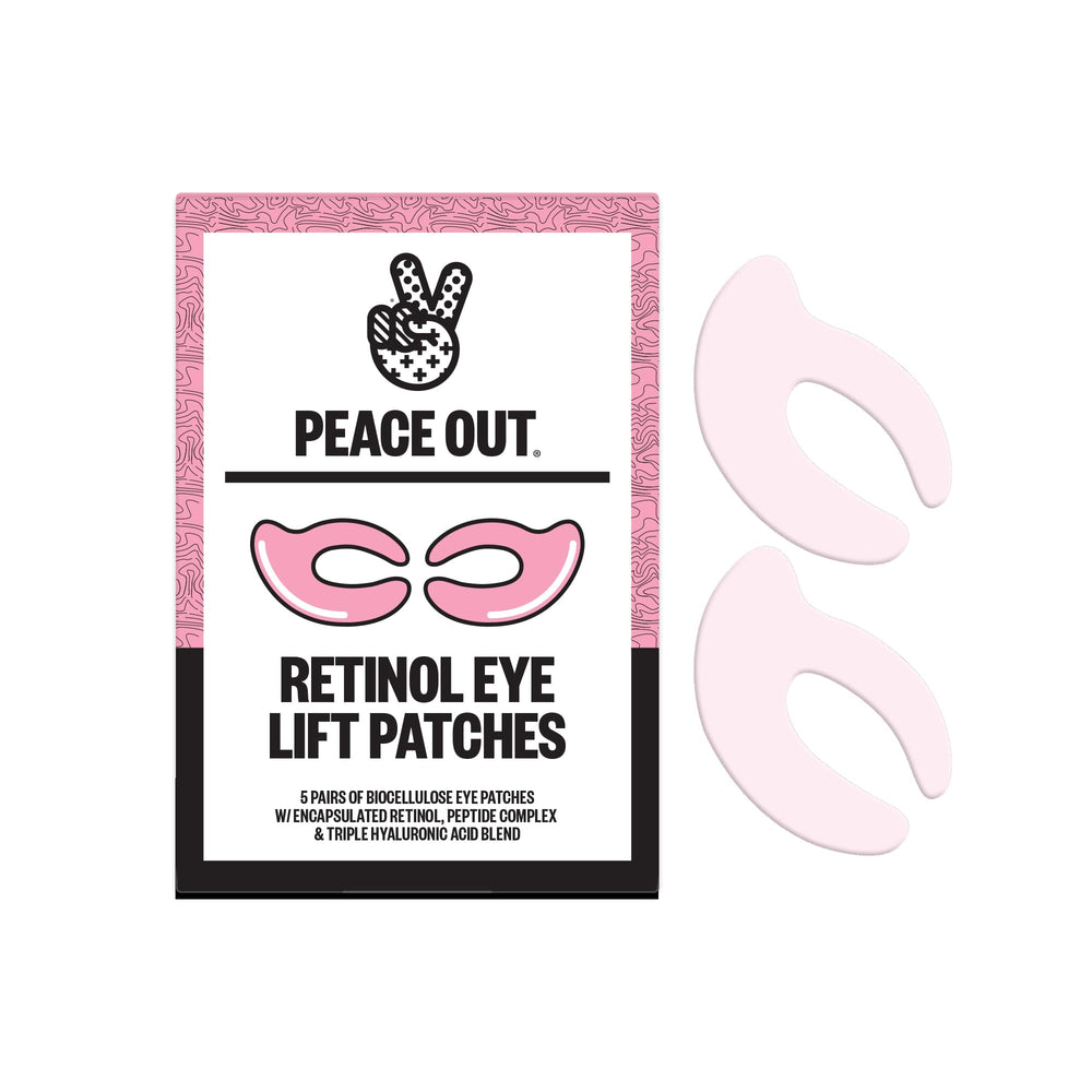 Peace Out Retinol Eye Lift Patch packaging showcases premium eye-care solution.