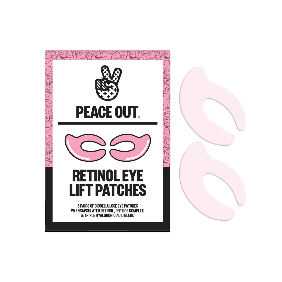 Peace Out Retinol Eye Lift Patch packaging showcases premium eye-care solution.