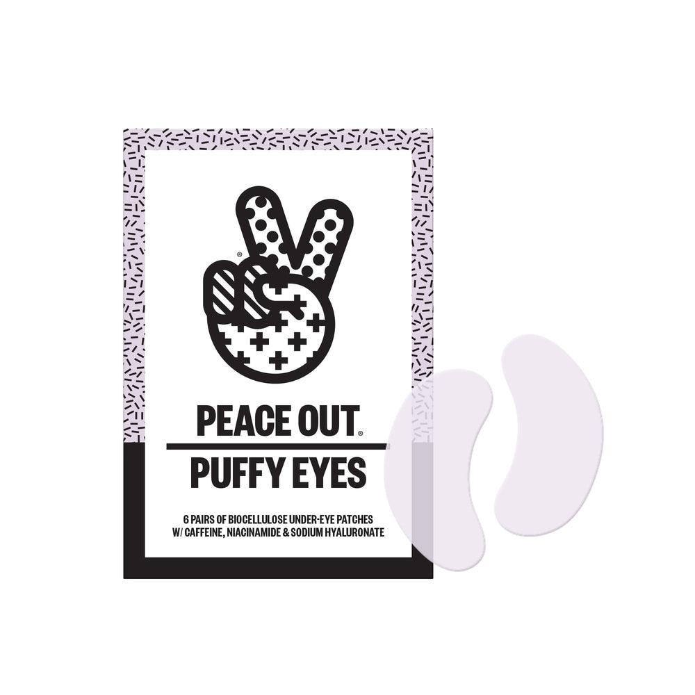 Peace Out Skincare Puffy Eyes Patches pack ready for use, cooling relief.