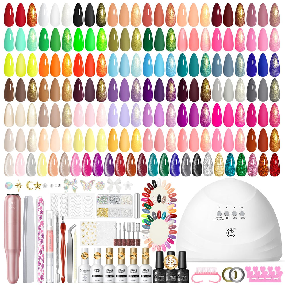 Peacecolor 83Pcs gel kit with UV lamp for at‑home salon‑quality manicures.