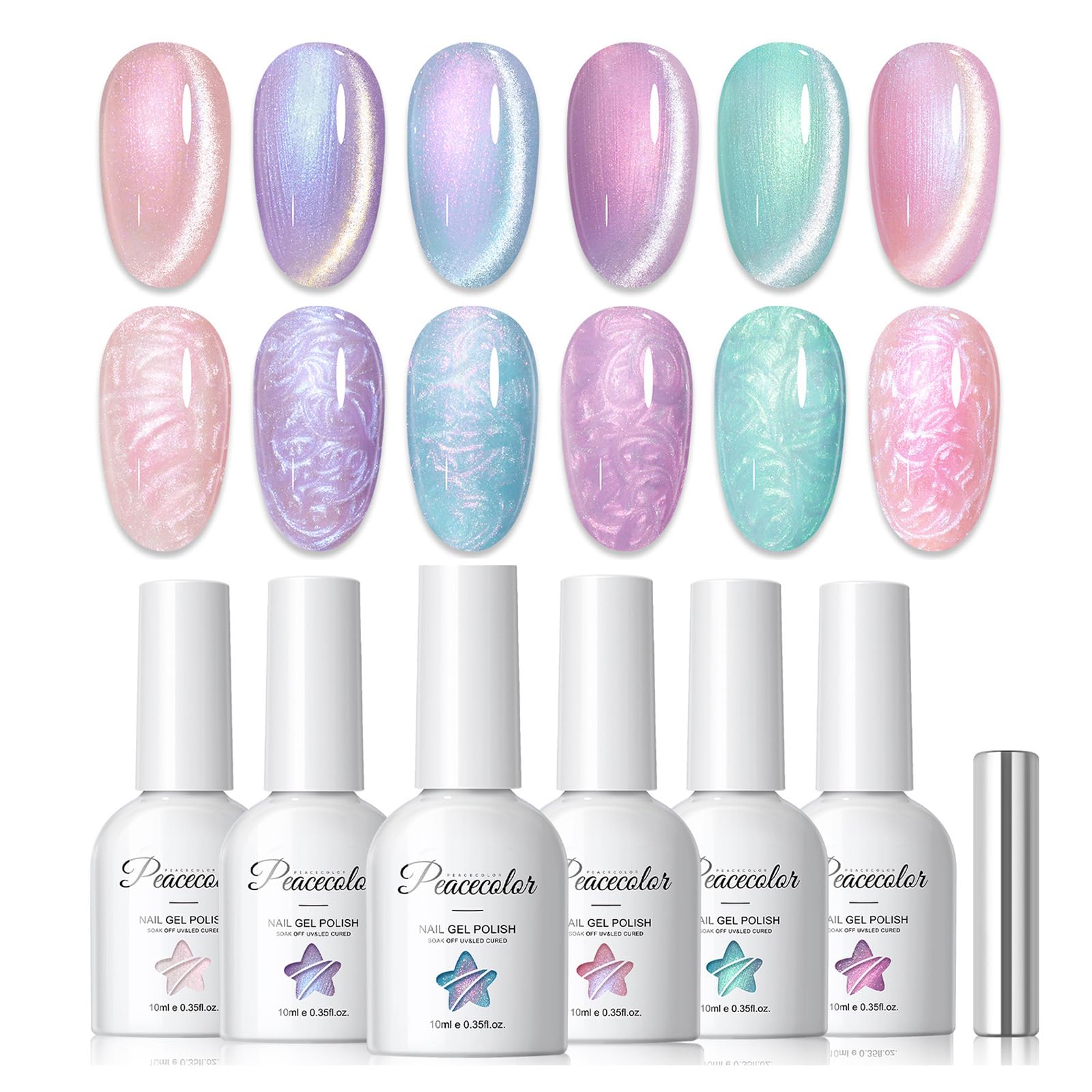 PEACECOLOR cat eye gel nail polish set with magnet for six-shade chic nails