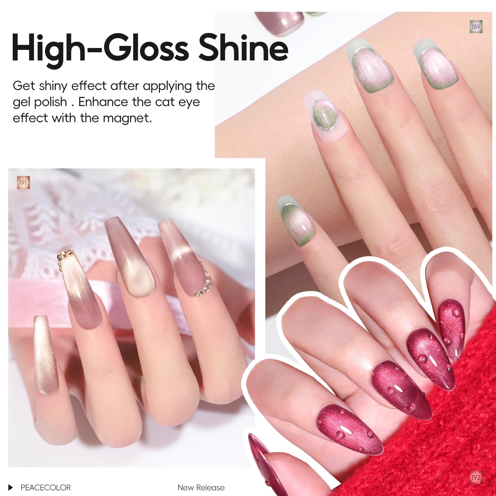 PEACECOLOR Cat Eye Green Glitter polish adds luminous, versatile shine for any look.