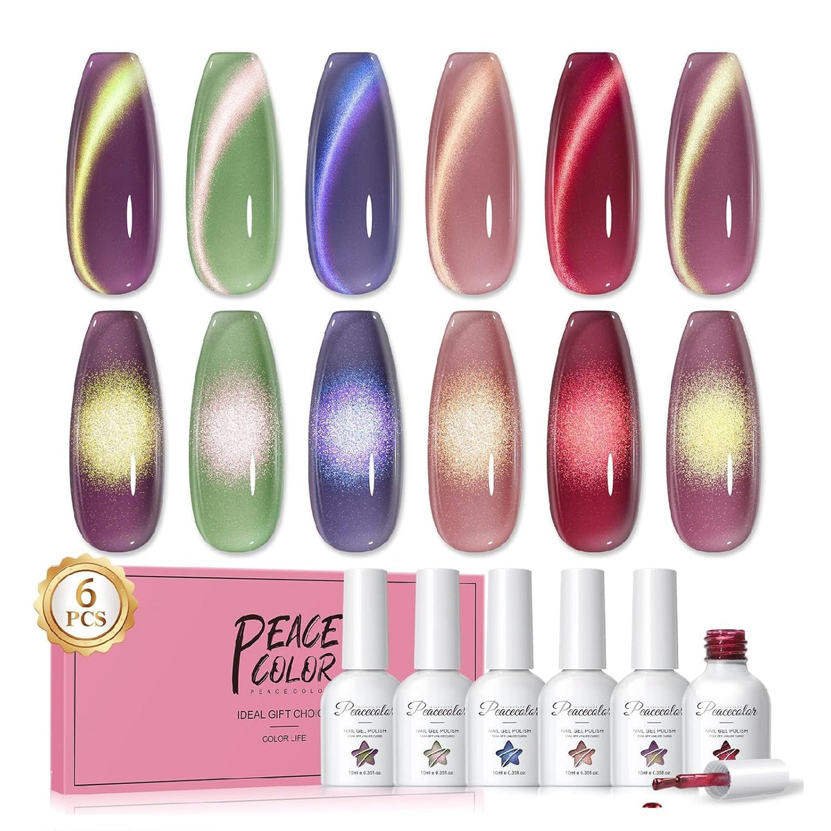 PEACECOLOR Cat Eye Red Glitter polish highlights bold, party-ready shimmer.