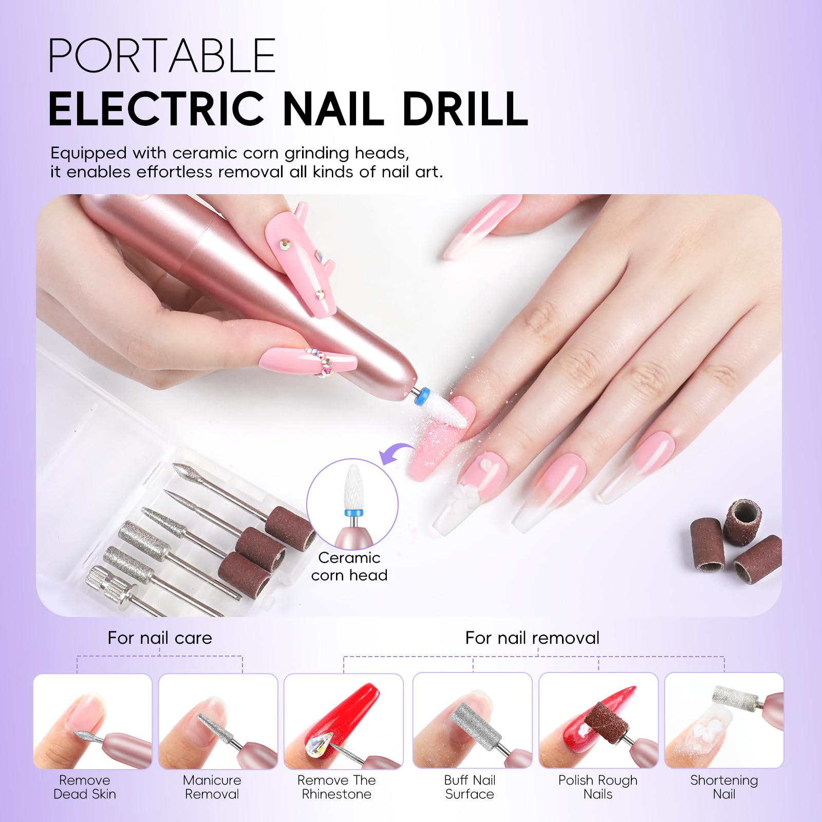 Rhinestones and nail art supplies enhance custom designs, sparkly accents.
