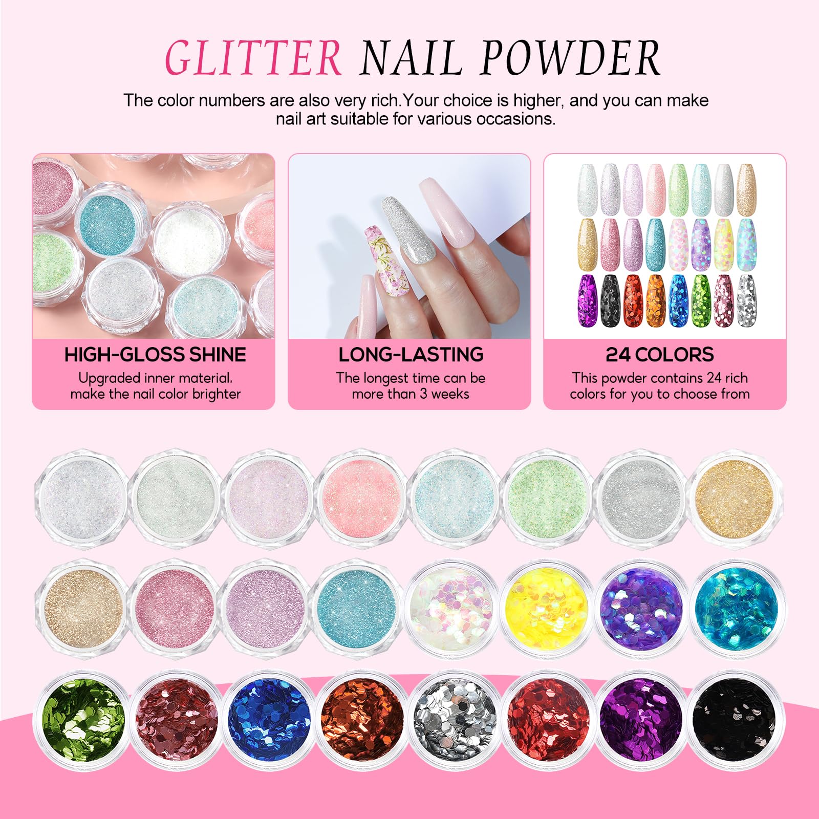 PEACECOLOR polvo acrilico 3 colores: colores base para extensiones y limado.