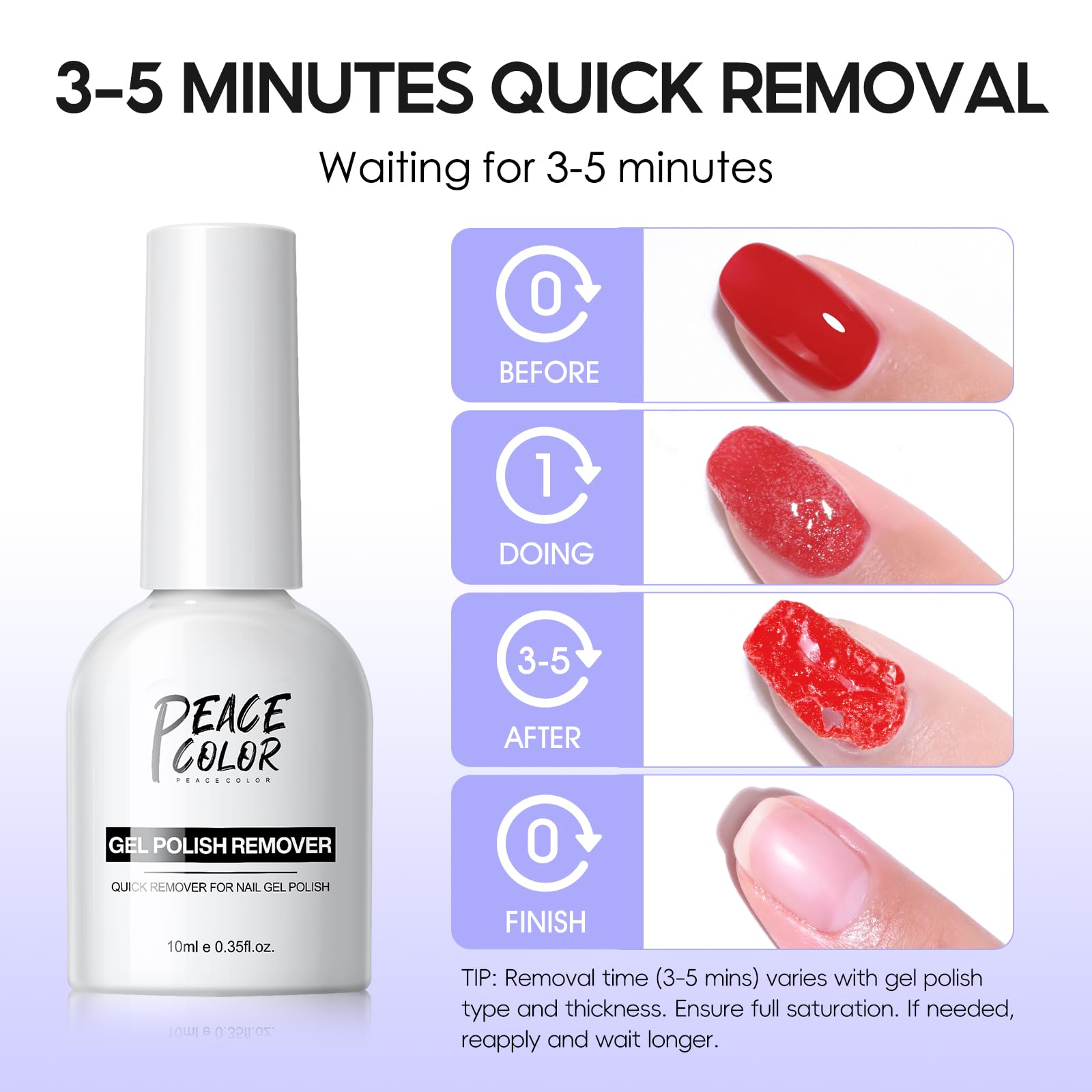Botellitas Peacecolor remover gel 10 ml para cambios rápidos de color