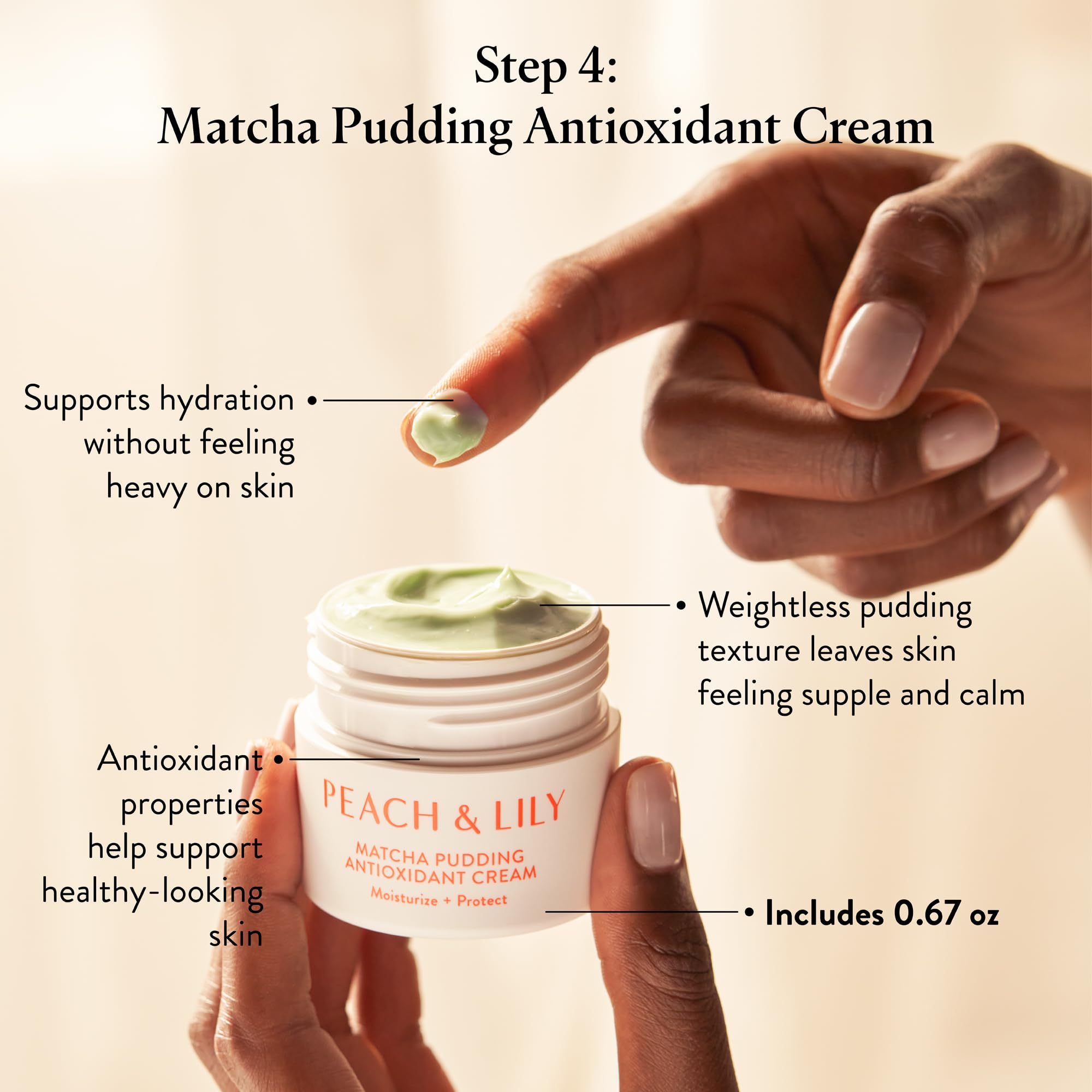 Peach & Lily close-up highlighting luminous glass skin look on skin.