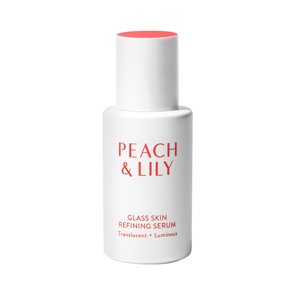 Peach & Lily Glass Skin Refining Serum bottle showing luminous hydration for a radiant complexion.
