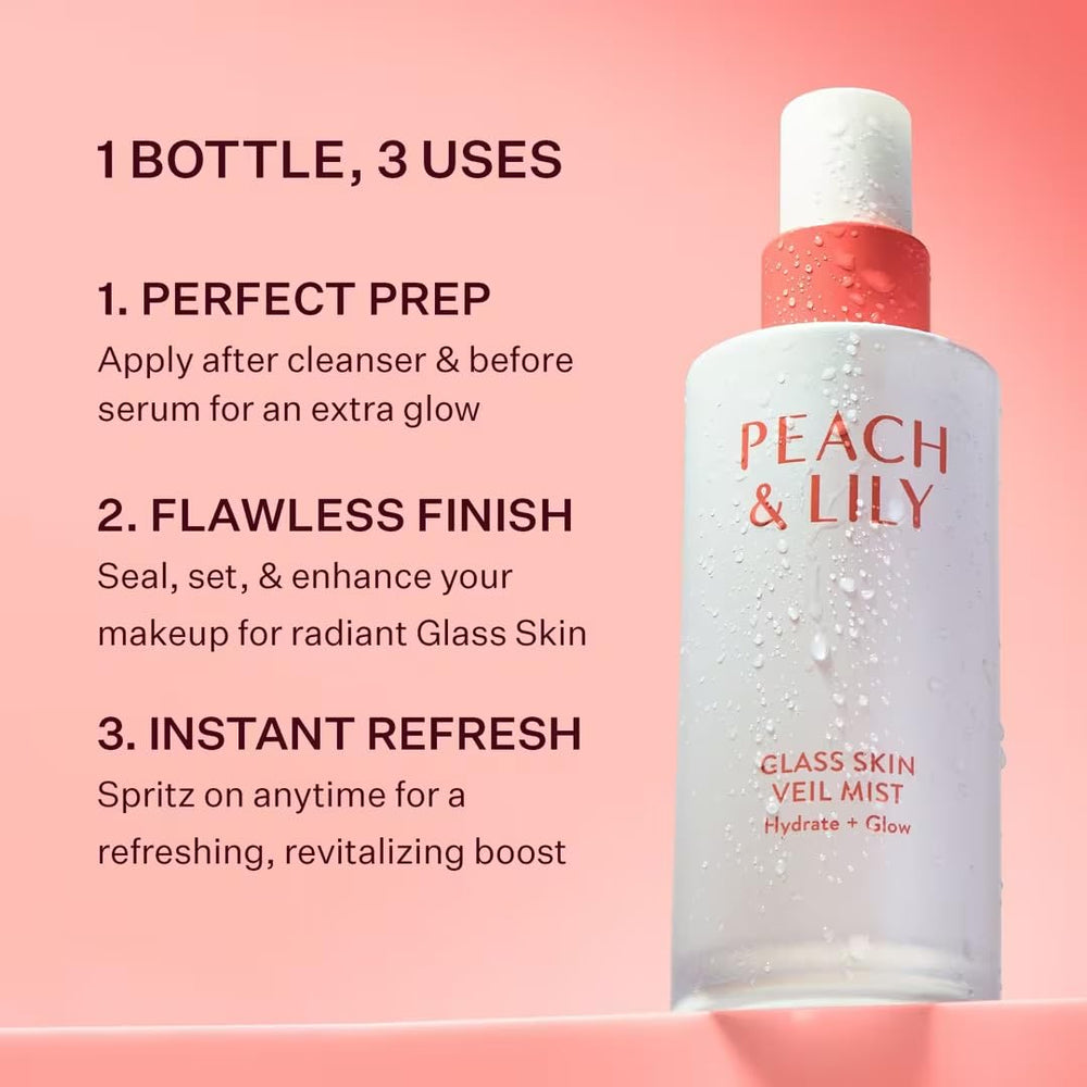 Peach & Lily Glass Skin Veil Mist peach extract nourishes skin.