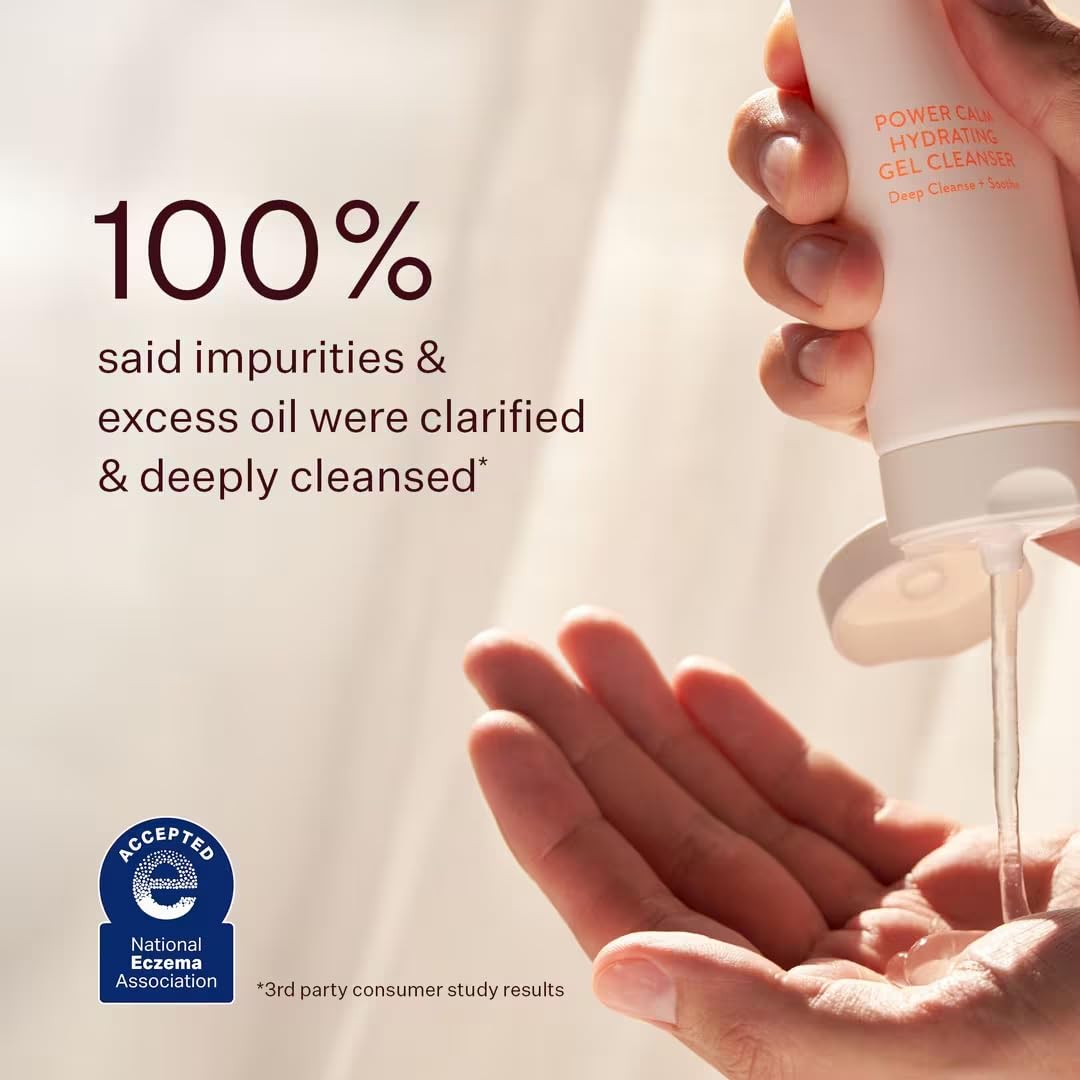 Camellia chamomile cucumber ingredients promoting calming, purified skin with Peach & Lily Power Calm.