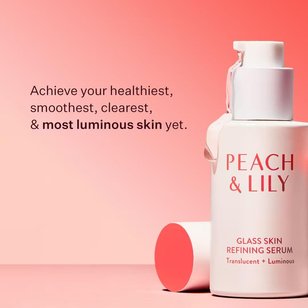 Peach & Lily serum pump close-up demonstrates easy, precise daily application.