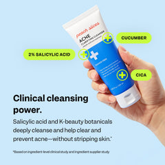 Peach Slices botella-acne-clarificante: close-up de la fórmula 2% salicílico para poros limpios