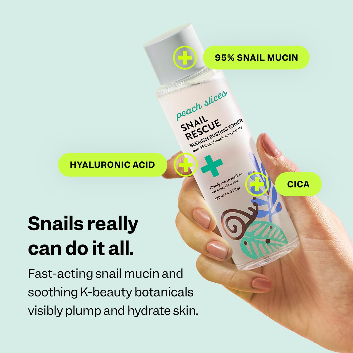 Peach Slices: mucina de caracol 95% y ácido hialurónico para hidratación profunda.