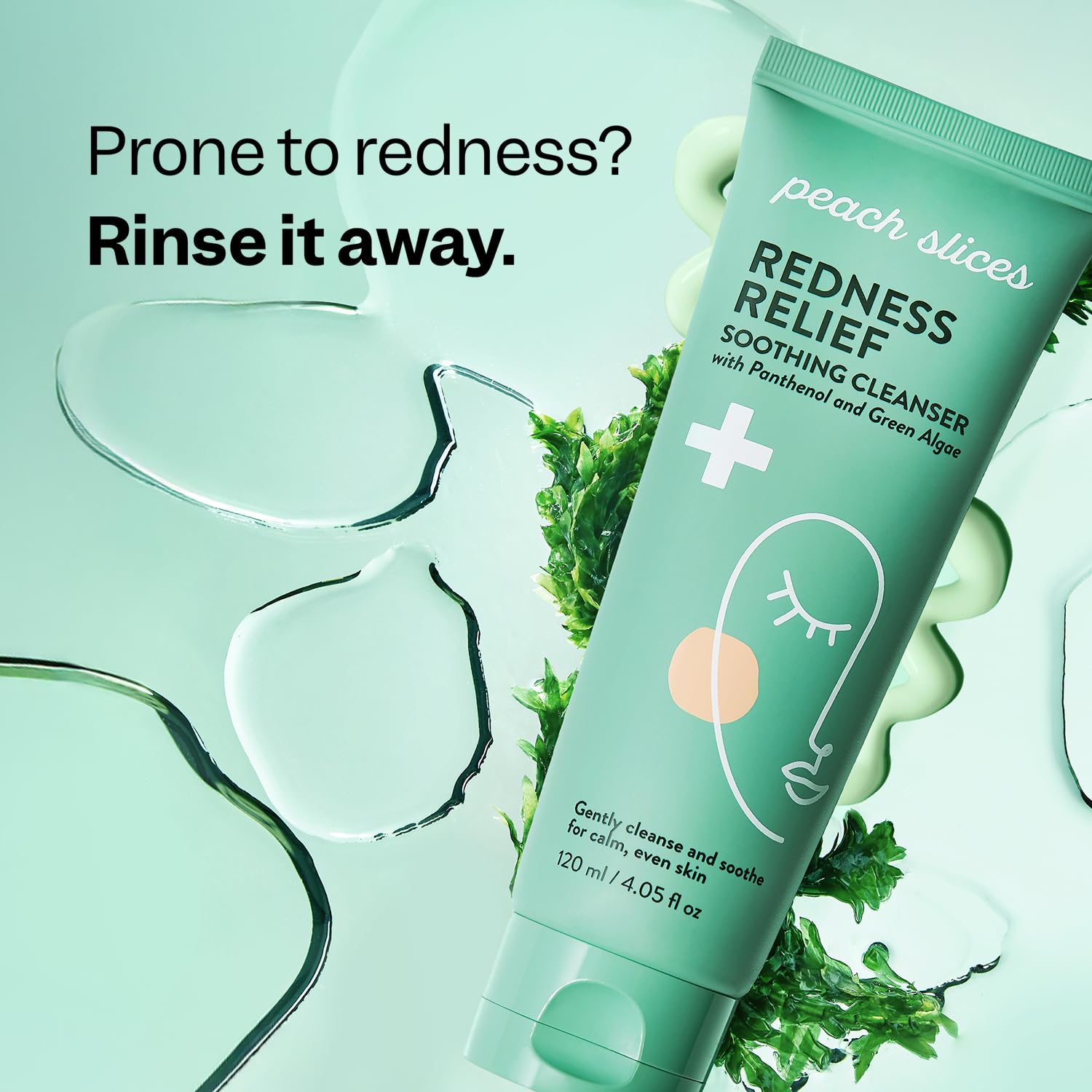 Peach Slices limpiador calmante: aplicando en el rostro, reduce irritación y enrojecimiento