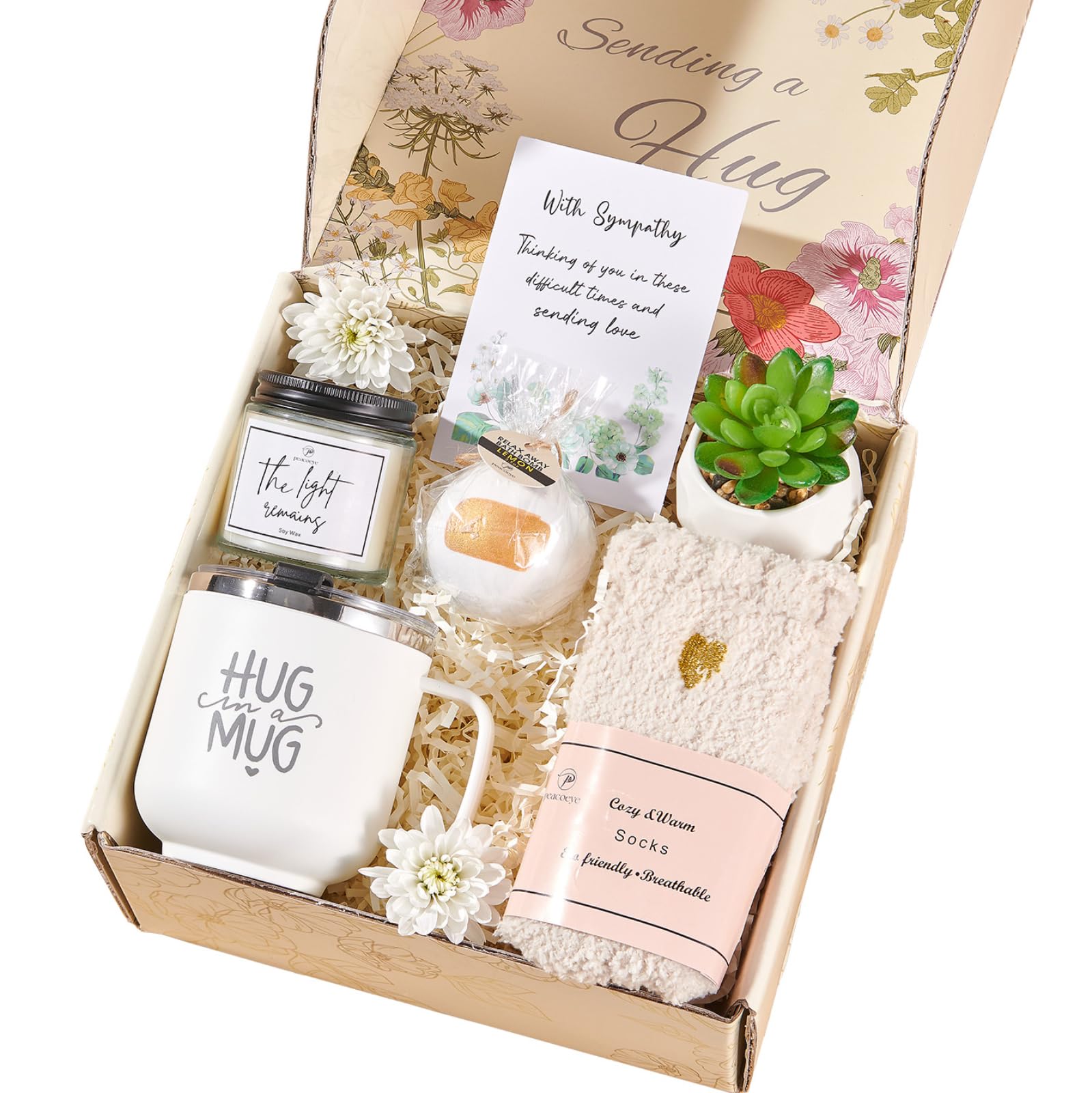 Peacoeye sympathy gift box closeup, showcasing a thoughtful presentation for condolence gifts