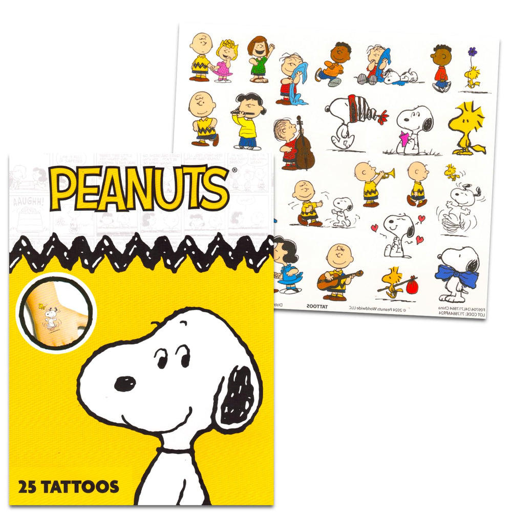 Peanuts temporary tattoos sheet showing classic characters, ideal for events and gifts