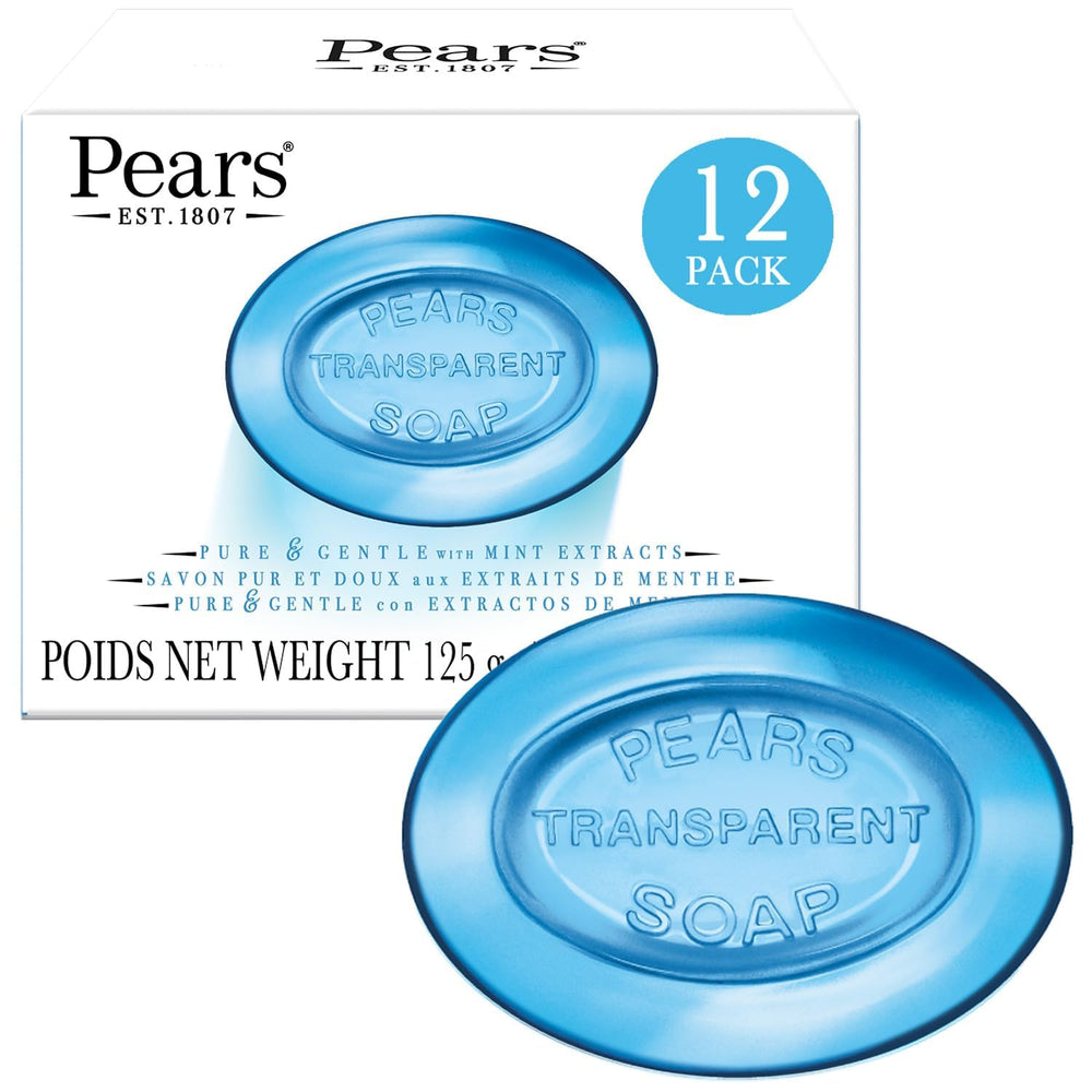 Pears glycerin soap transparent blue with mint extract hydrates while refreshing.