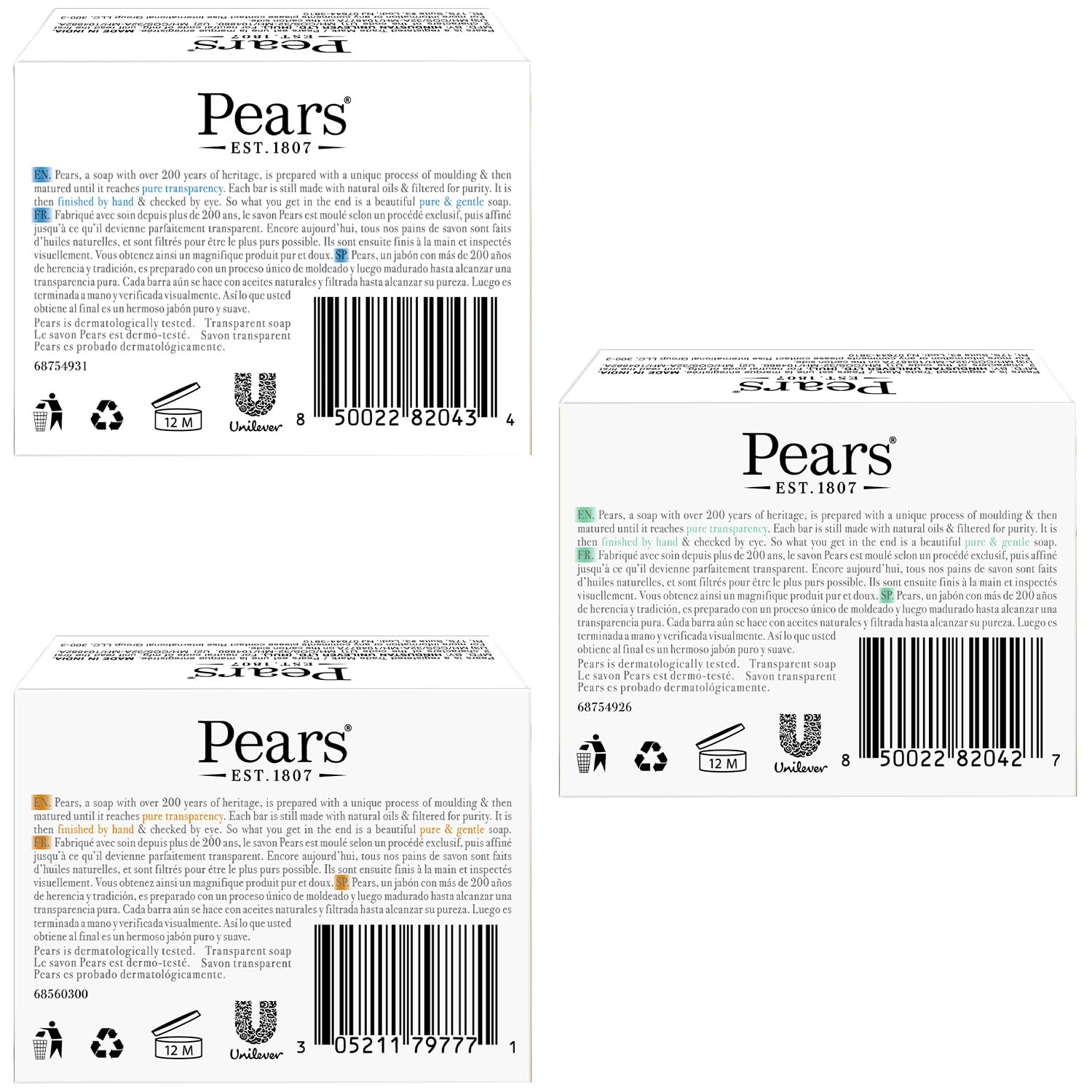 Pears jabón verde con flor de limón para cuidado delicado.