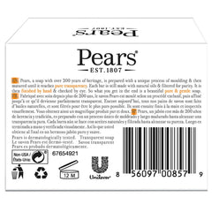 Close-up of Pears translucent amber bar highlighting rich lather and aroma