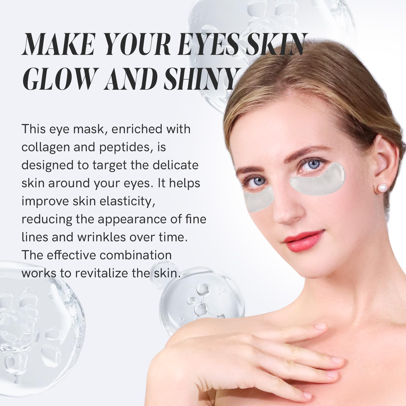 PEAUAMIE patches being applied under the eyes show soothing hydration.