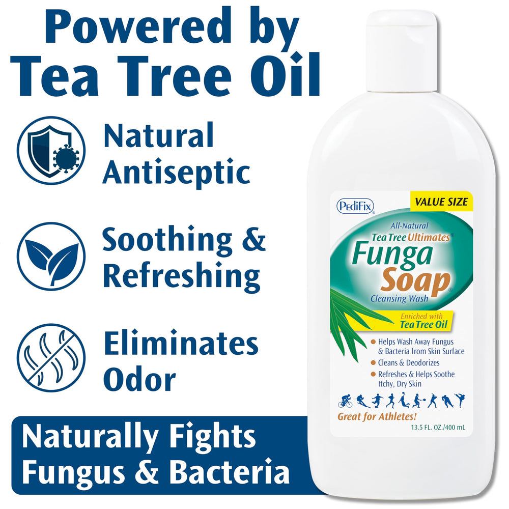 Pedifix FungaSoap foamy-lather demonstrates refreshing cleanse after workouts.
