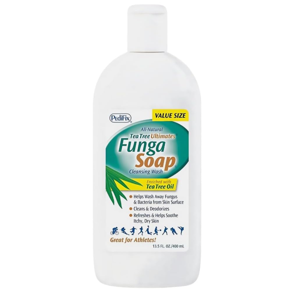 Pedifix FungaSoap tea tree bottle for natural body and foot cleansing.