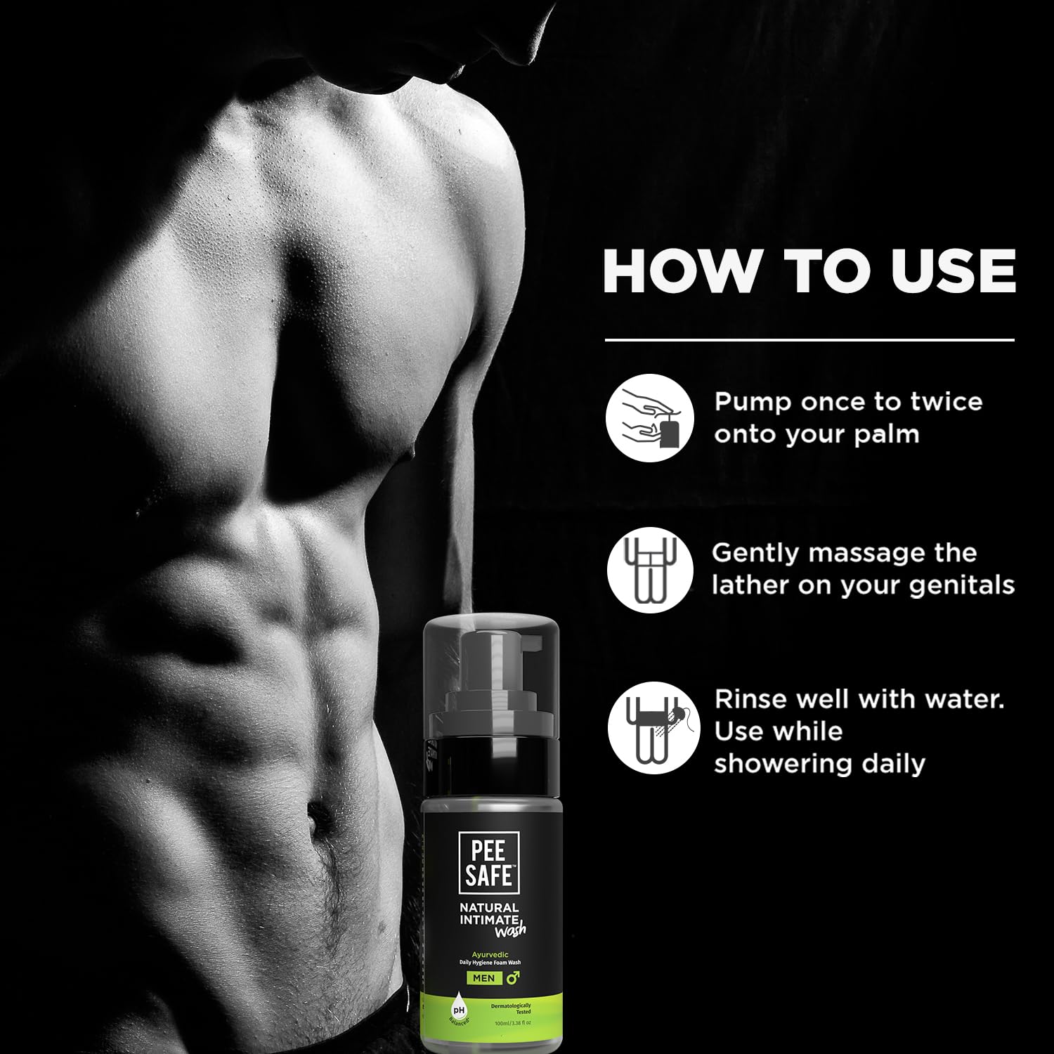 Pee Safe Jabon Íntimo Hombre, aceite de árbol de té para confort y frescura.