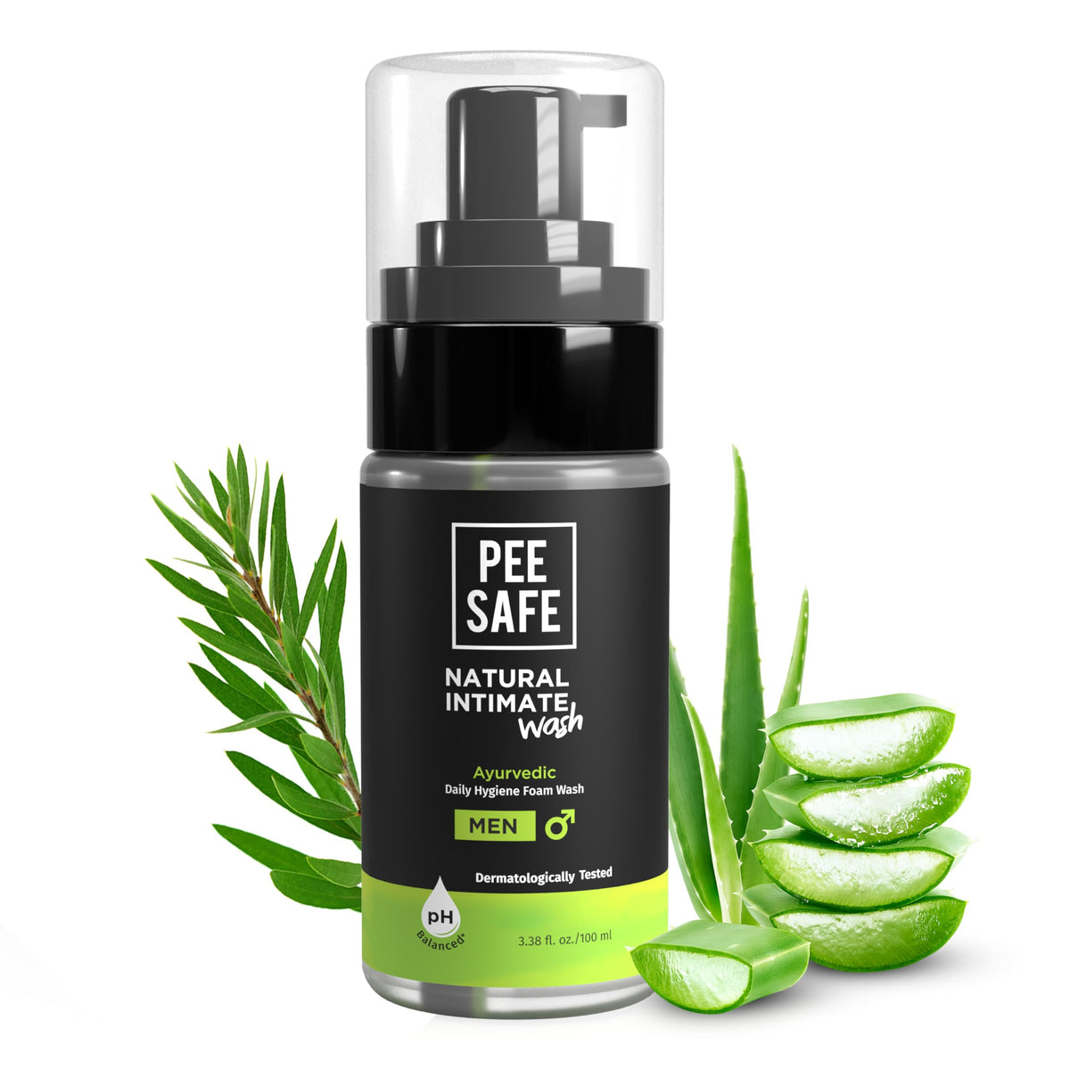 Pee Safe Jabon Íntimo para Hombre, botella visible con cuidado diario.