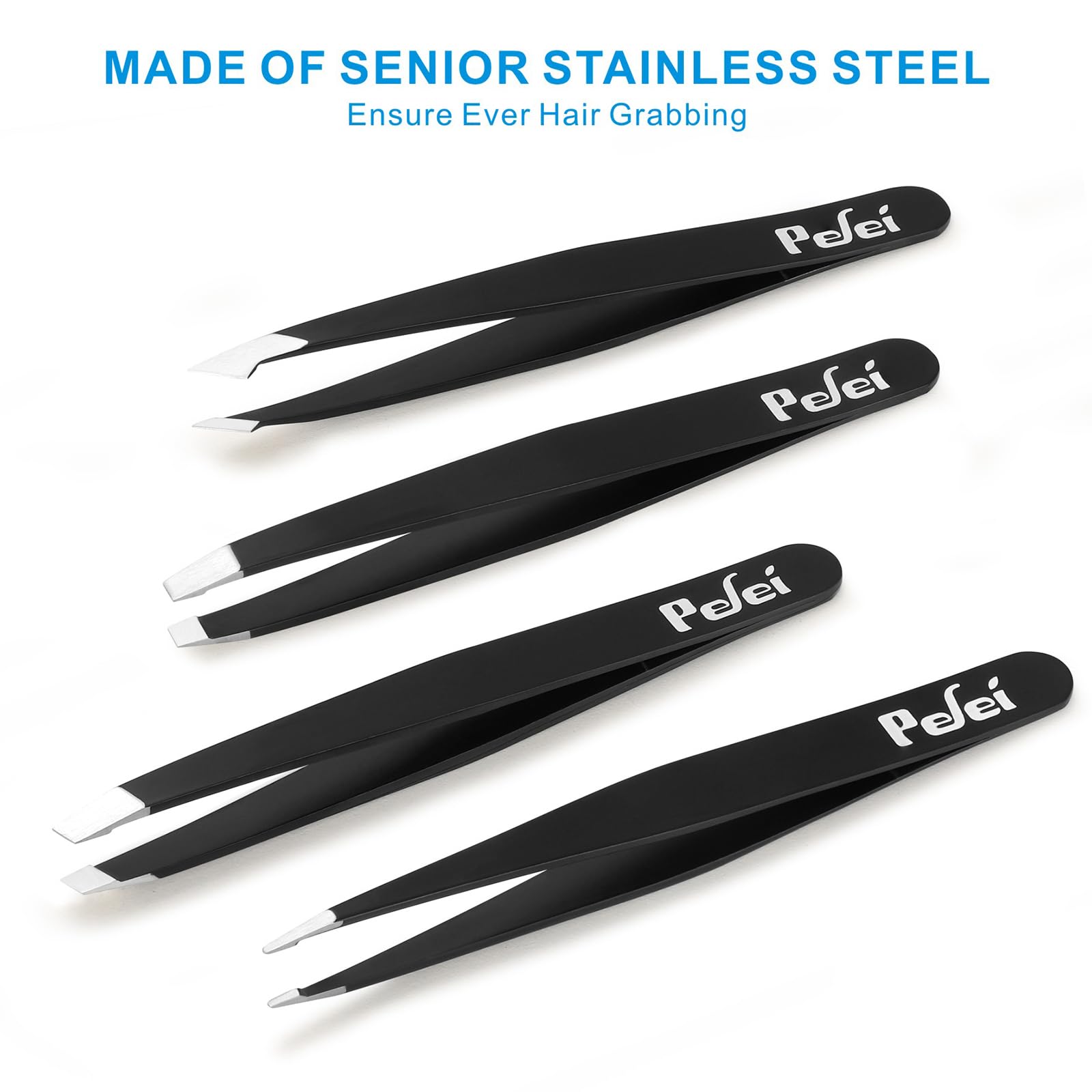Pefei pointed-slant tweezers for versatile grooming and delicate removals.