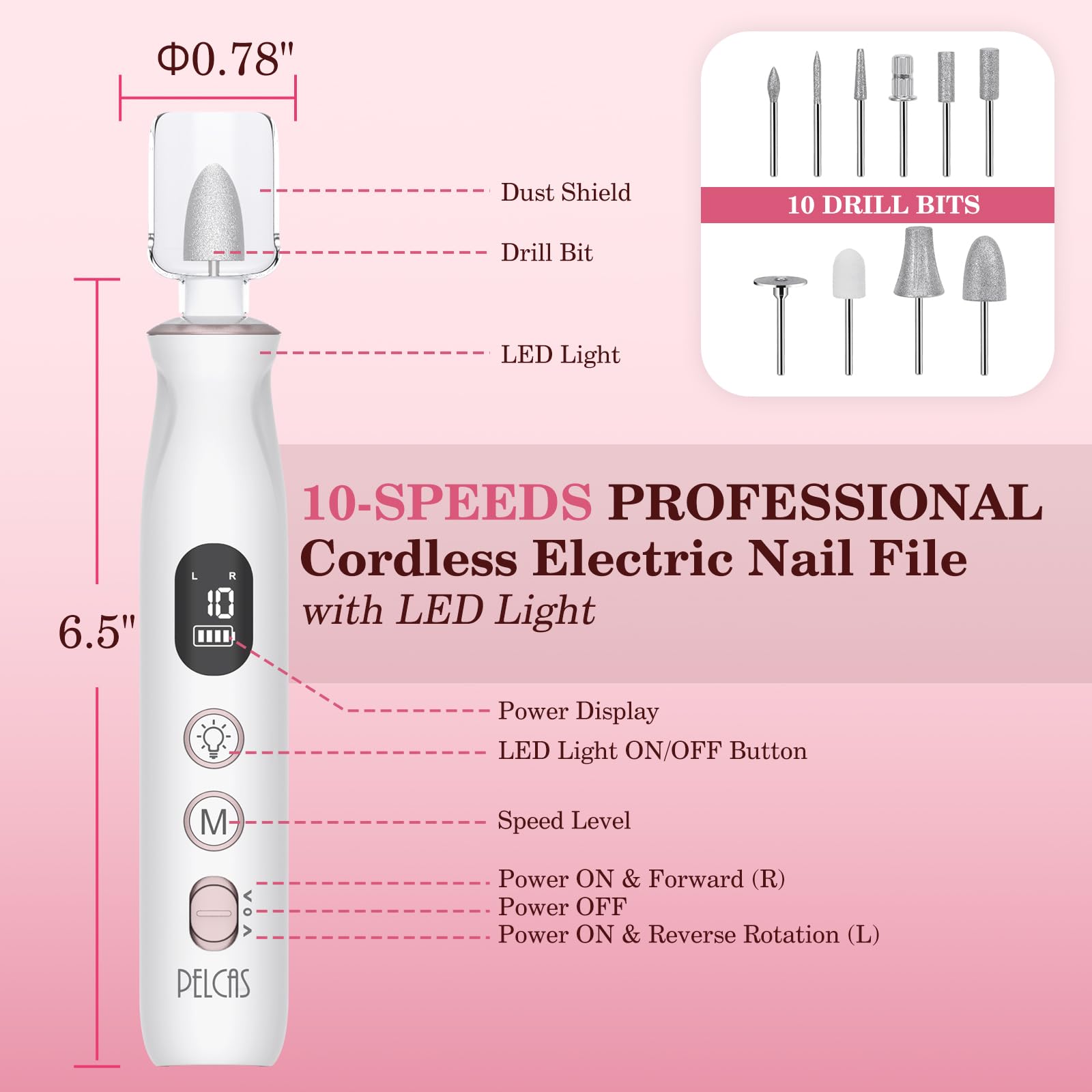 PEL-CAS 10-in-1 pro nail drill kit with multiple bits for versatile styling