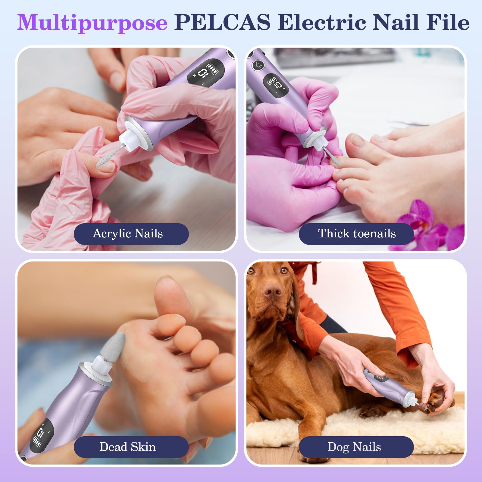 Pelcas 60 sanding bands included for various nail prep tasks.