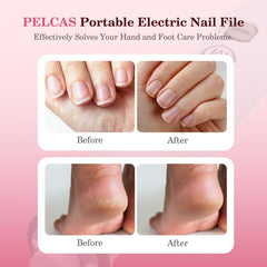 PEL-CAS cordless nail drill held in hand for smooth natural and acrylic nails