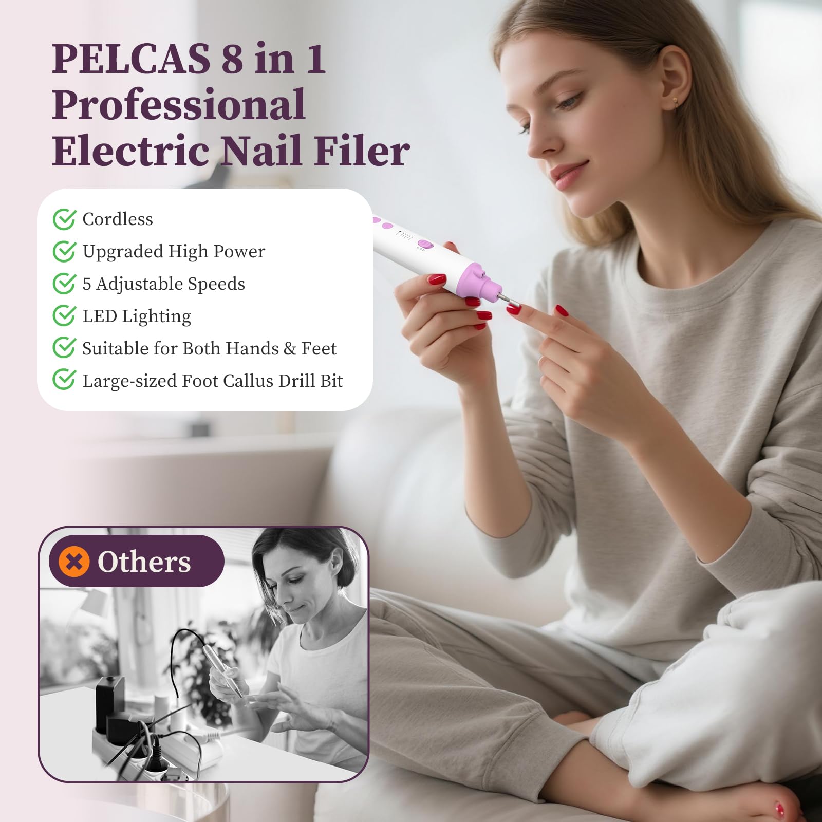 PELCAS cordless manicure kit enables portable foot care anywhere.