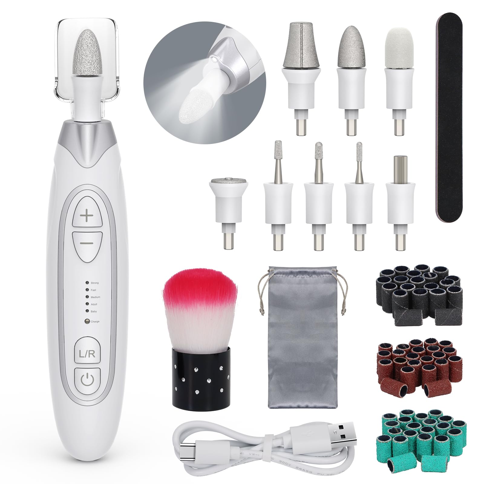 PELCA S electric nail file with LED light for precise at-home manicures.