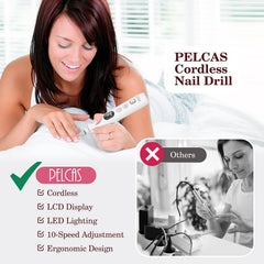 PEL-CAS nail file LCD display shows speed and battery life clearly