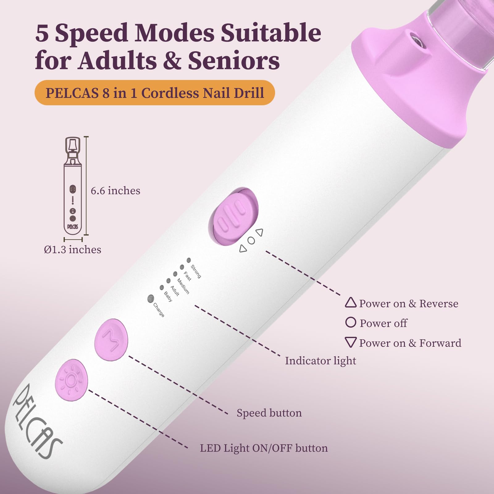 PELCAS USB charging cable powers the device wherever you travel.