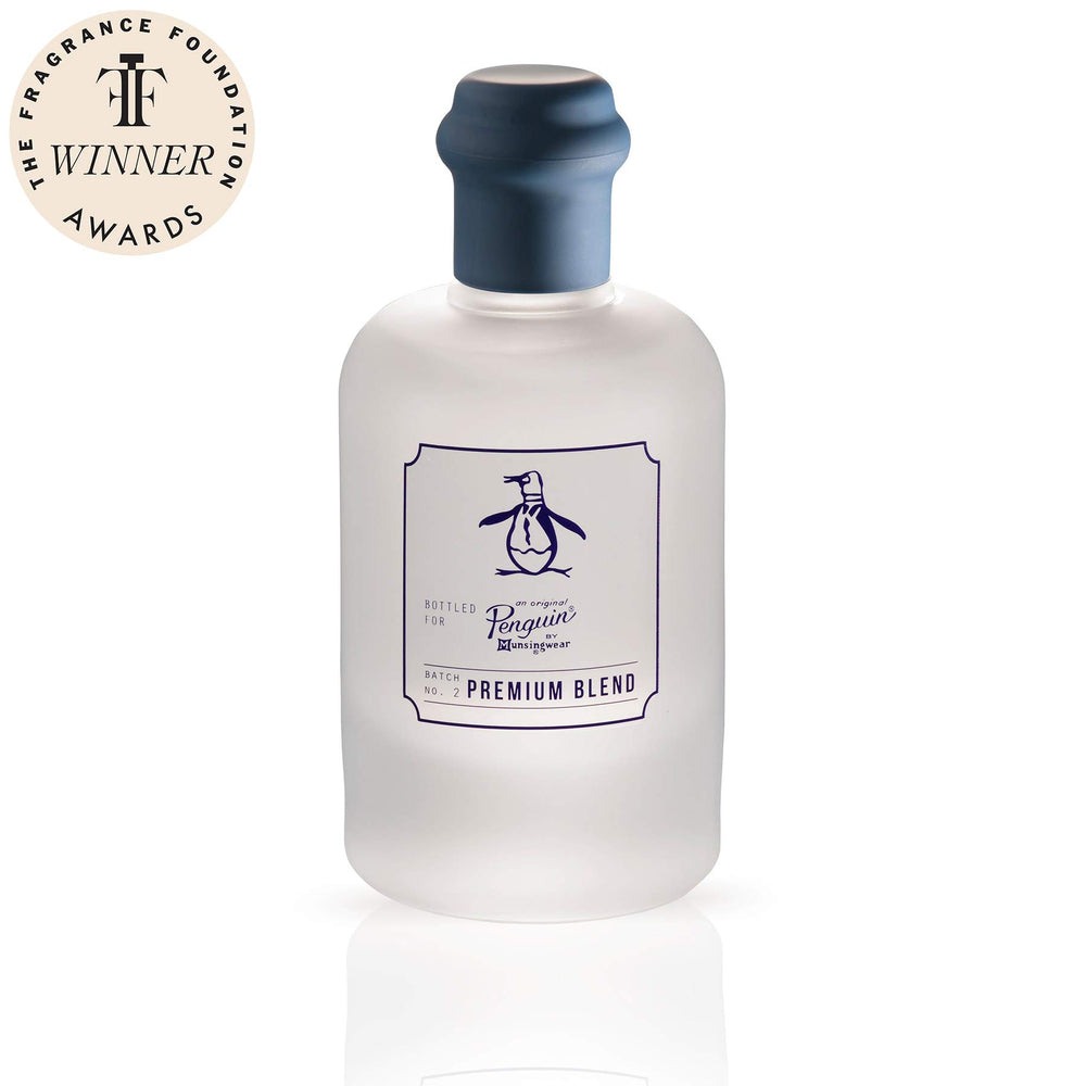 Original Penguin Premium Blend bottle spray shot emphasizing long-lasting aroma for evenings out