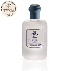 Original Penguin Premium Blend bottle spray shot emphasizing long-lasting aroma for evenings out