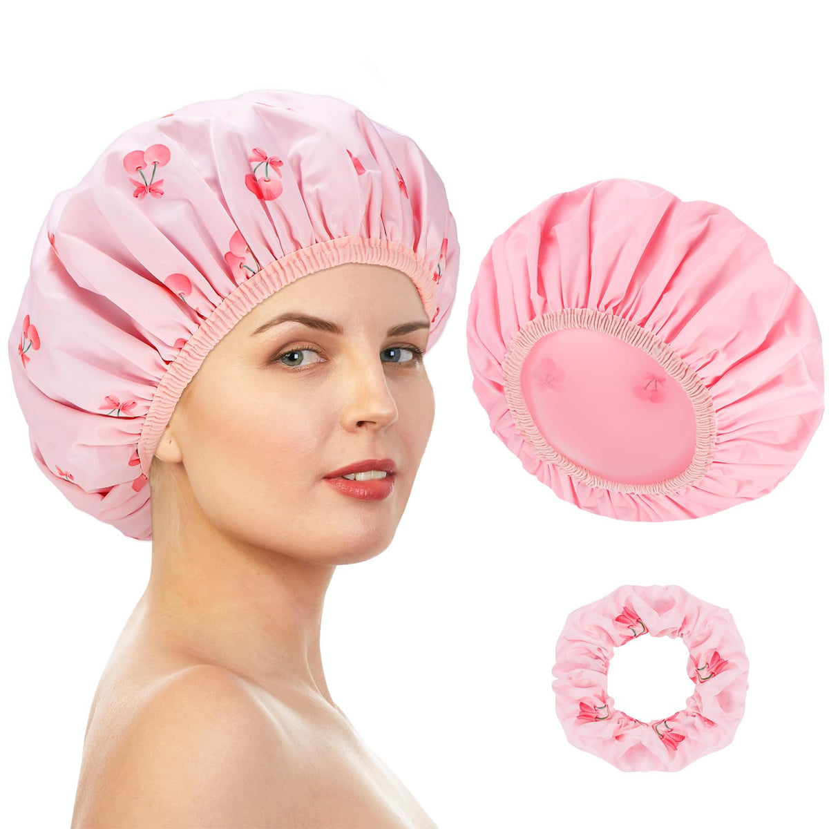 Pengxiaomei Gorro de ducha doble cara con cerezas, ideal para dos estilos en la ducha