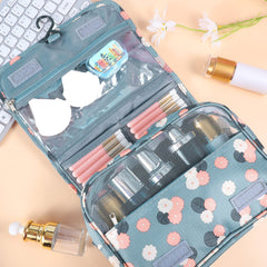 Pengxiaomei multi-purpose toiletry bag with organized compartments for lotions and shampoos.